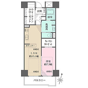 間取り：リビング・洋室に床暖房あり