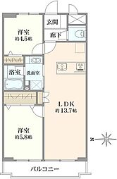アルカディア曳舟 2LDKの間取図画像
