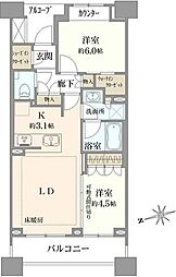 オーベル明石町レジデンス 2LDKの間取図画像
