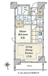 ピアース南麻布 1LDKの間取図画像
