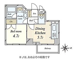ディアコート元浅草 1DKの間取図画像