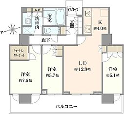 プラウドタワー芝浦 3LDKの間取図画像