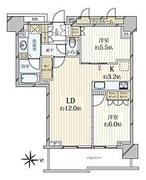 プラウドタワー亀戸クロスゲートタワー 2LDKの間取図画像