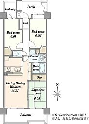 コスモ川口グレイスフォルム 3LDKの間取図画像
