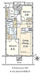 プラウドタワー東雲キャナルコート 2LDKの間取図画像