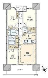 プラウド門前仲町ディアージュ 3LDKの間取図画像