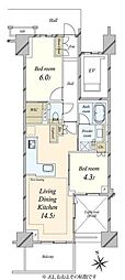 プラウド弦巻 2LDKの間取図画像
