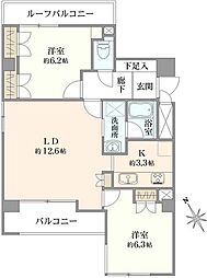 ユーハイツKASAI 2LDKの間取図画像