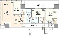 プラウドタワー武蔵小金井クロスイースト 3LDKの間取図画像