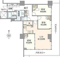 プラウドタワー武蔵小金井 3LDKの間取図画像