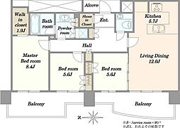 ブルーハーバータワーみなとみらい 3LDKの間取図画像