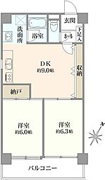 ラポール貝塚 2LDKの間取図画像