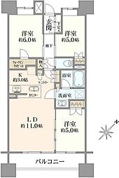 レーベン本厚木ザマスターズタワー 3LDKの間取図画像