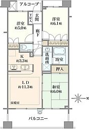 アールブラン二子多摩川 3LDKの間取図画像