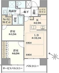 ザ・パークハウス神戸三宮 2LDKの間取図画像