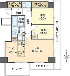 シエリアタワー大阪福島 2LDKの間取図画像