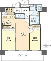 ブランズタワー御堂筋本町 2LDKの間取図画像