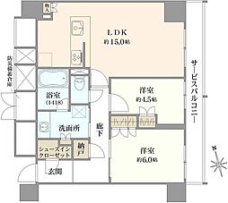 シエリアタワー大阪福島 2LDKの間取図画像