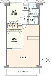 フルーレ第2新大阪 2LDKの間取図画像