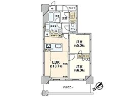 ジ・アーバネックスタワー神戸元町通 2LDKの間取図画像
