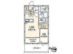 ルピアシェリール東久留米 1LDKの間取図画像