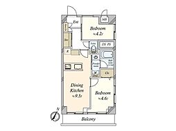 新大橋永谷マンション 2DKの間取図画像