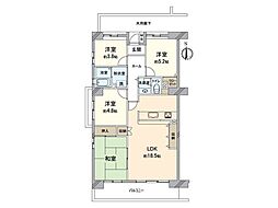 UR都市機構コンフォール上倉田2号棟 4LDKの間取図画像