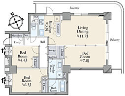 ライオンズステーションタワー松戸 3LDKの間取図画像