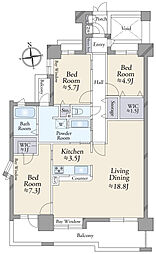 ライオンズヒルズ新松戸 3LDKの間取図画像