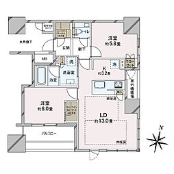 大阪市北区中津1丁目マンション 2LDKの間取図画像
