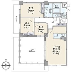 パレロワイヤル順慶町 3LDKの間取図画像