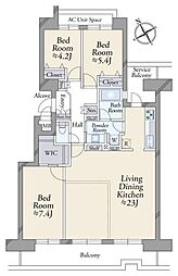 ヒルトップコートきらめきの街4番館 3LDKの間取図画像