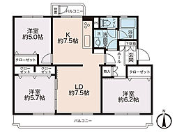 グリーンハイムいずみ野14号棟 3LDKの間取図画像