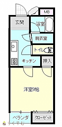 飛鳥 1Kの間取図画像