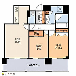 アデニウムタワー萬代橋 2LDKの間取図画像