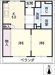 プレミール山口 1階2DKの間取り