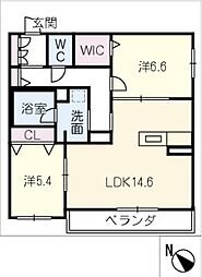 シャーメゾン　ジセツ 3階2LDKの間取り