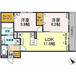 GRAND D-ROOM 花園 3階2LDKの間取り