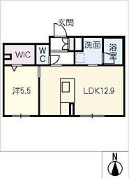 シャーメゾン一ツ木 1階1LDKの間取り