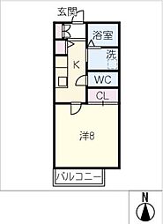 向山タウン 2階1Kの間取り