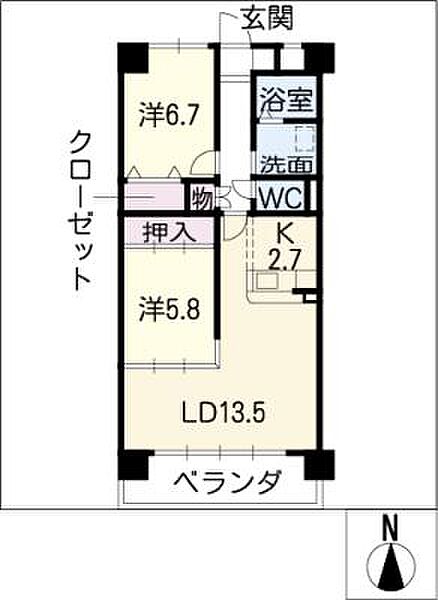 シャイニング．ヒルズ ｜愛知県岡崎市柱曙2丁目(賃貸マンション2LDK・3階・66.08㎡)の写真 その2