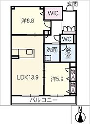 シャーメゾングルース 2階2LDKの間取り