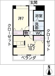 カルム　フリーゼ 2階1LDKの間取り