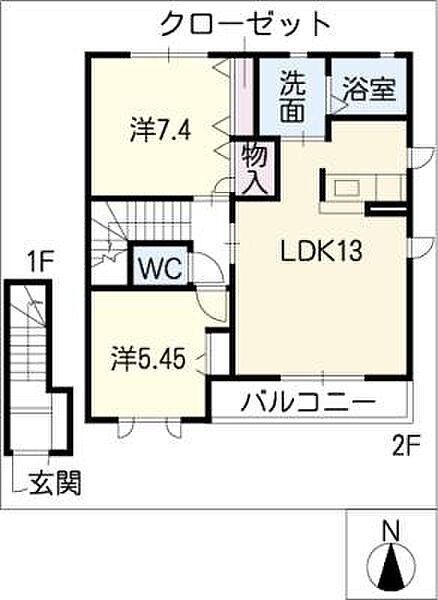 ブランシェ ｜愛知県稲沢市下津北山1丁目(賃貸アパート2LDK・2階・65.90㎡)の写真 その2