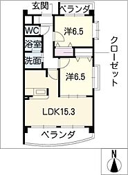 ピーブルームI 2階2LDKの間取り