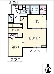 サザンクロススクエア 1階2LDKの間取り