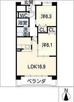 ＷＥＳＴ　ＷＯＯＤ　1ｓｔ  ｜ 愛知県小牧市岩崎5丁目（賃貸マンション2LDK・6階・63.13㎡） その2