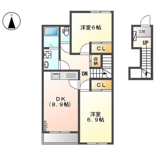 エルム　Ｂ棟 ｜愛知県春日井市如意申町2丁目(賃貸アパート2DK・2階・57.38㎡)の写真 その2