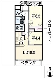 クリスタルスクエア 2階2LDKの間取り