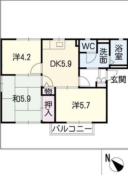 グリーンフラッツ　Ｂ ｜三重県津市河芸町中瀬(賃貸アパート3DK・1階・48.66㎡)の写真 その2